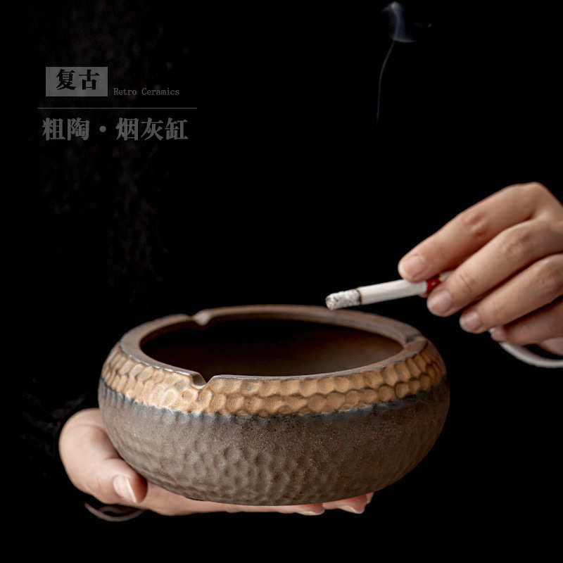 复古大号陶瓷烟灰缸防飞灰创意个性潮流烟缸家用客厅KTV酒吧批发