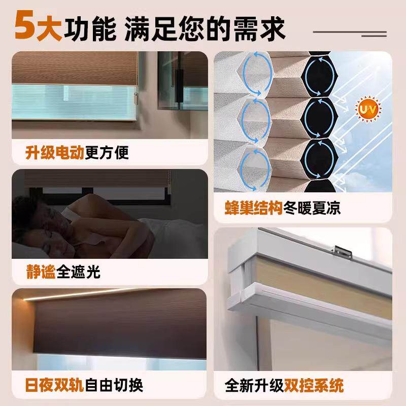 轨道书日夜蜂巢帘双排日夜百叶蜂窝窗帘光全遮遮阳房双卧室手拉电