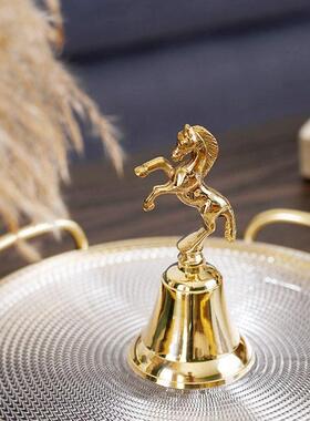 印度进口时尚轻奢黄铜骏马造型开餐铃 艺术金色手摇铃铛装饰摆件