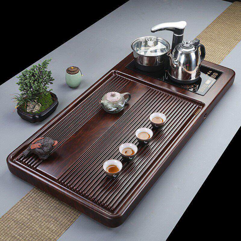 中国风底部手工制作整个原木乌木茶盘实木茶具全套家用全自动供电
