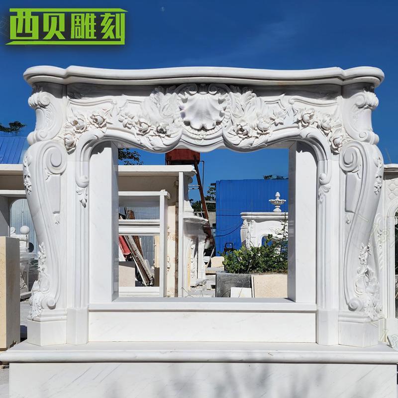 供应汉白玉欧式壁炉架室内别墅装修大理石电壁炉工艺品美陈摆件
