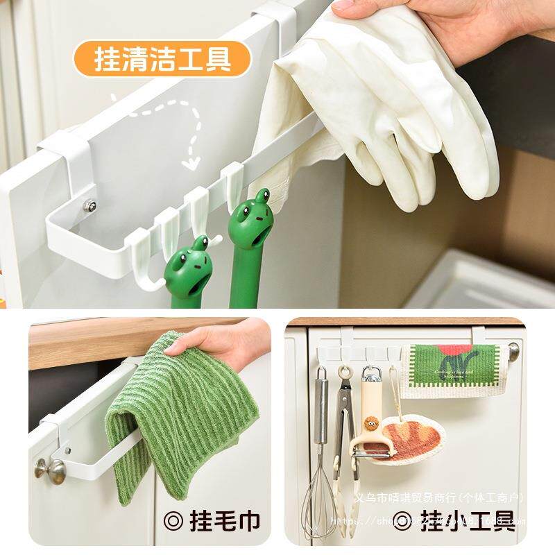 免打孔厨房毛巾挂杆门后收纳洗碗手套挂架橱柜门背晾晒抹布置物架