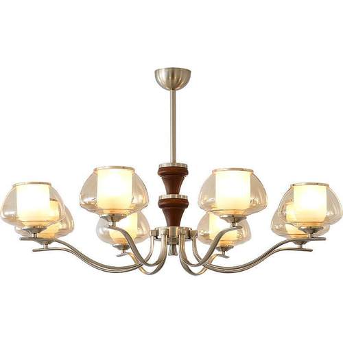 客厅吊灯中古简约设计师大厅护眼主灯大气家用木纹餐厅灯中山灯具