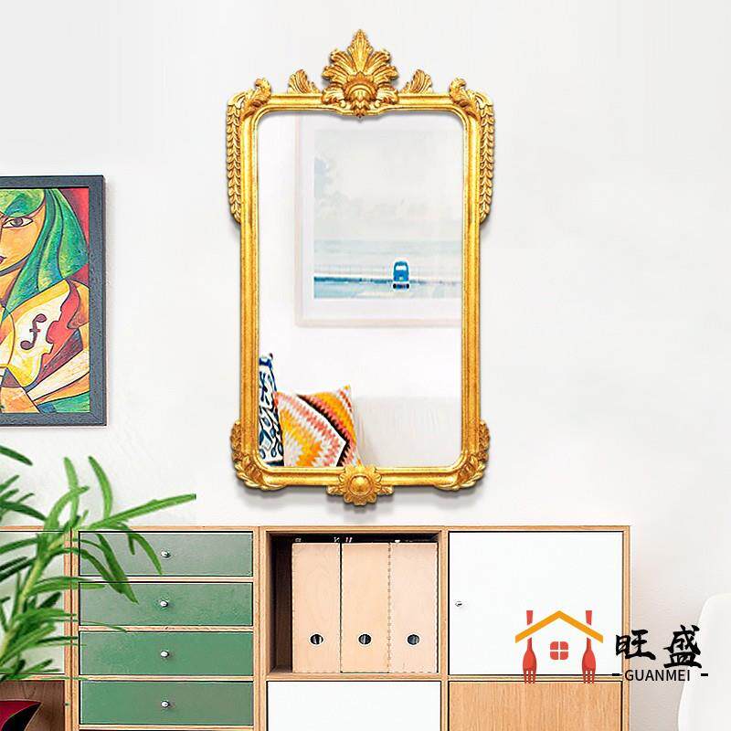 欧式复古雕花金箔方形梳妆镜轻奢艺术壁挂金色法式卫生间浴室镜子