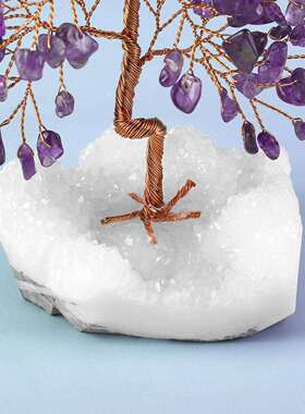 2asd036500枝树干曲白晶树簇底座小树摆件七弯色水碎石晶树白水晶