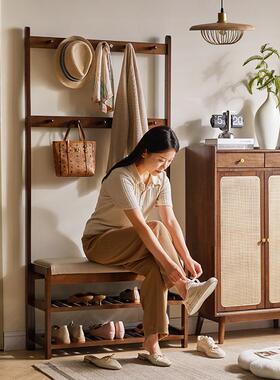家逸实木口换鞋凳衣帽架门一落体RF-YMJ20子挂衣架凳地衣架鞋架玄