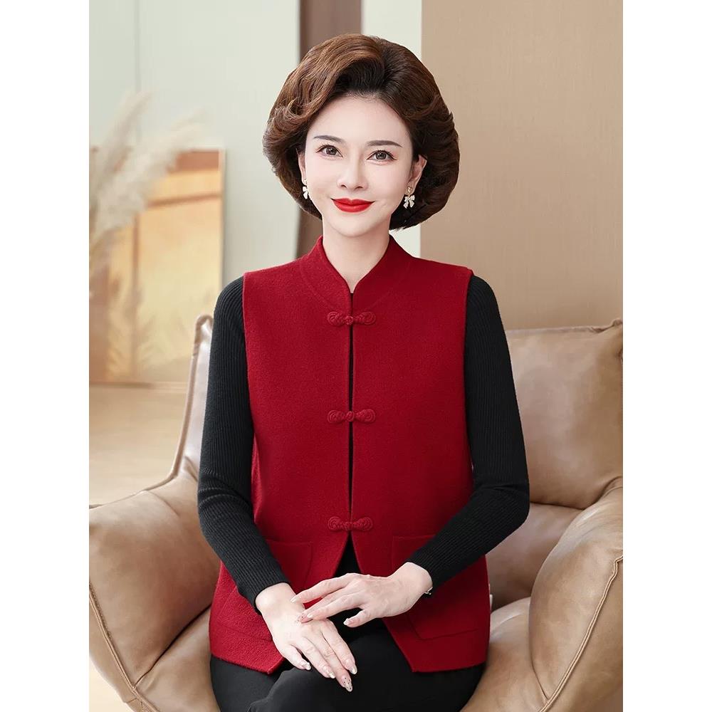 妈妈秋冬羊绒开衫马甲上衣洋气时尚中老年女装羊毛衫无袖背心外套
