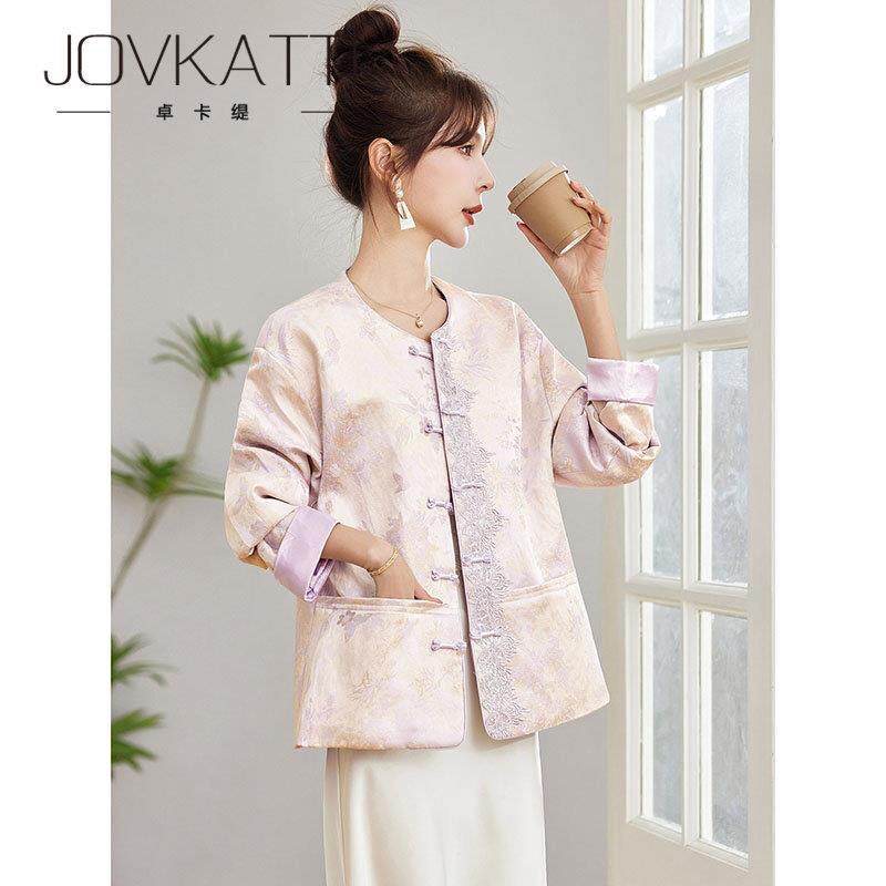 JOVKATTI春季新款优雅气质提花盘扣国风上衣宽松舒适新中式短外套
