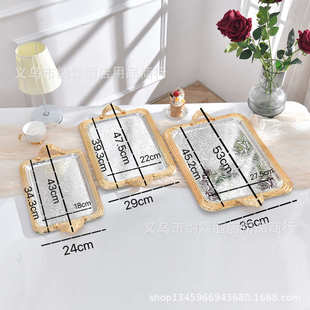 批发镶边托盘欧式简约果盘银色现货金色盘长方形收纳不锈钢三件套