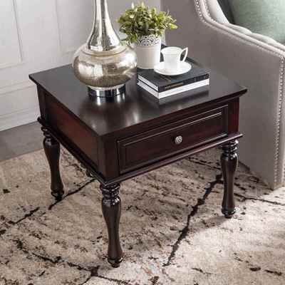 美式家用边几实木客n厅方桌小茶几沙发边柜黑色欧式方几正方形角