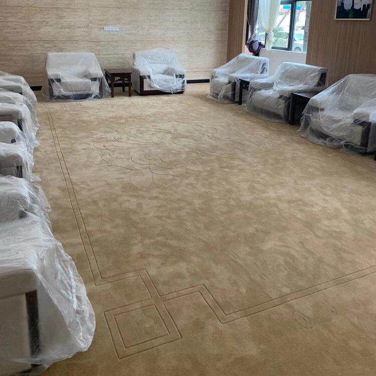 驼色卡其色接待室私人会所别墅客厅卧室书房纯色羊毛人造丝地毯