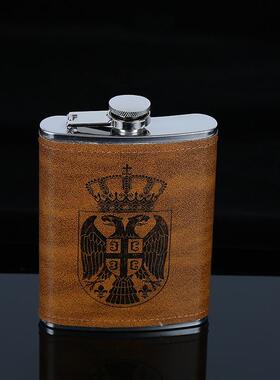 棕色8oz不锈钢酒壶 随身便携酒瓶 压印包皮可定 制厂家小酒壶