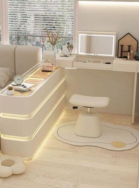 床尾梳妆台斗柜一体简约现代收纳卧室极窄妆柜奶油30cm书装台