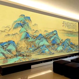 蒙娜丽莎千里江山图十字绣2024线绣客厅，大幅风景山水画古绢布