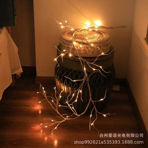 跨境 LED白桦树枝藤条灯八功能电池款氛围室内装饰可弯曲造型灯