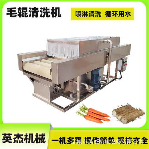 高压喷淋栗子去杂清洗机水果打蜡清洗设备海参平行毛辊清洗机