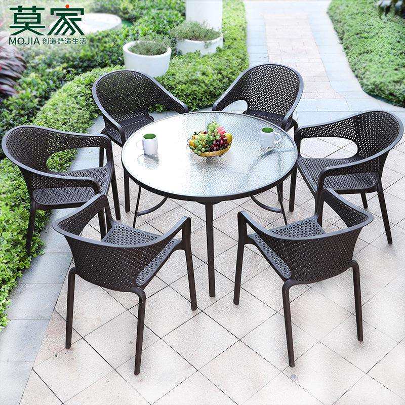 户外休闲桌椅餐椅咖啡奶茶靠背椅室外铁艺露天阳台庭院家具藤艺