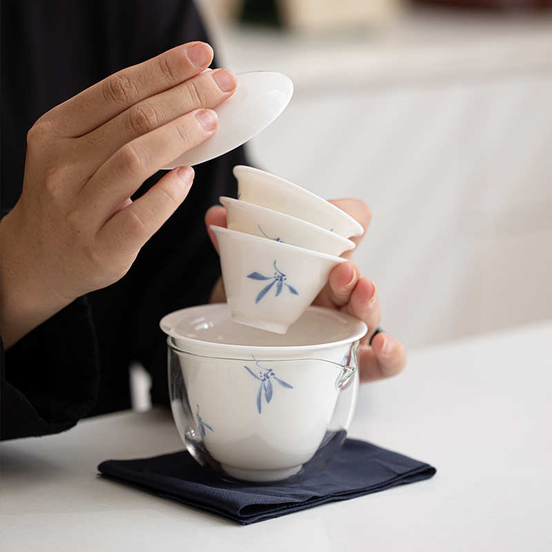 羊脂玉陶瓷户外旅行茶具套装一壶两杯快客杯露营便捷式泡茶壶