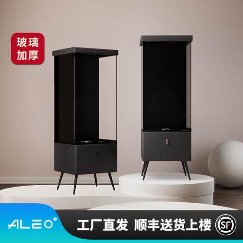 工业现代风底柜鱼缸 ALEO莱易欧超白玻璃多色照明水族箱 立式落地