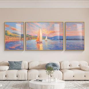一帆风顺客厅装饰画 画大芬油画 画村海上日出风景办公室沙发背景