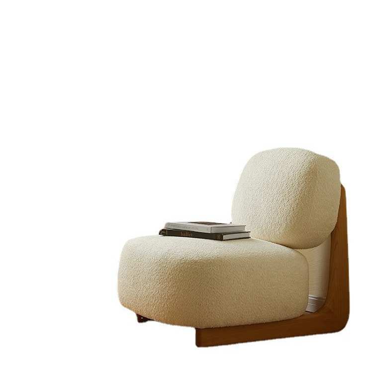 闲野侘寂懒人沙发椅实木羊驼绒客厅单人靠背椅卧室落地设计师椅子