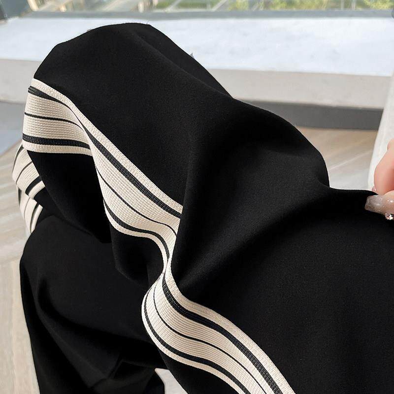 阔腿裤女春秋季新款九分小个子高腰修身显瘦窄版直筒条纹运动裤子