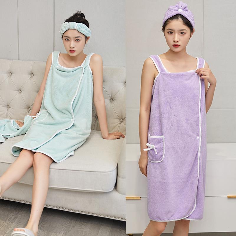7YX能穿的浴巾女夏天薄款可穿可裹大人背心式性感珊瑚绒浴裙