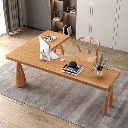 北欧家用客厅办公桌L型电脑桌设计师书房拐角工作台实木转角书桌