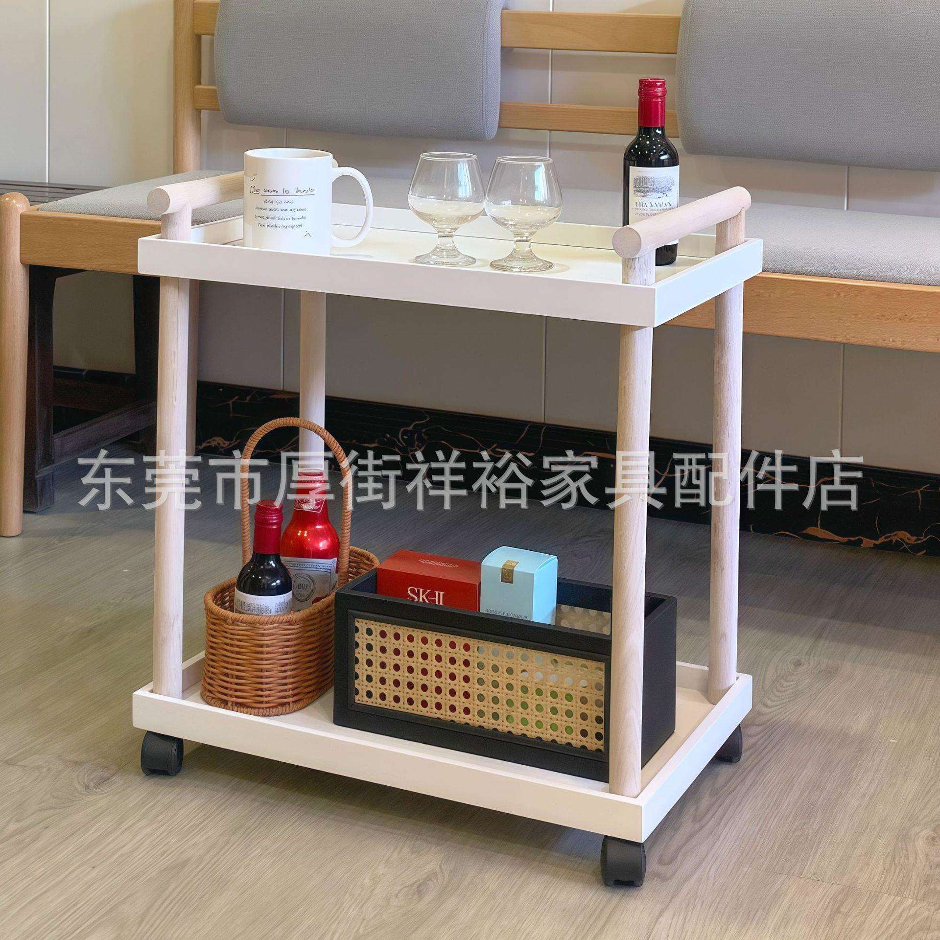 木制小推车多层置物架客厅沙发边几可移动茶几奶油轻奢带轮收纳架