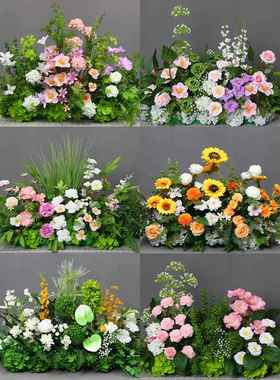 婚庆花排森系地排花 绿色花婚礼背景布置假花路引花成品花艺