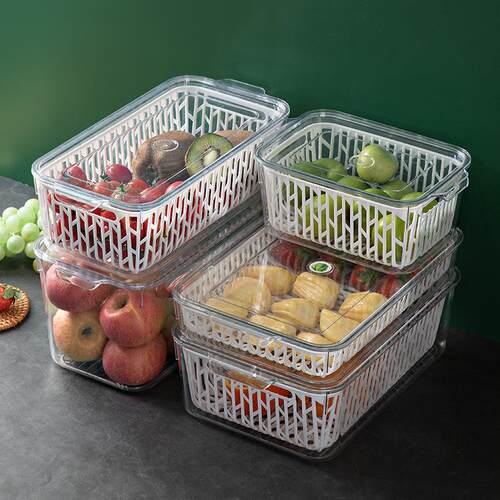 Refrigerator Storage Box for Vegetables and Fruits with Drai