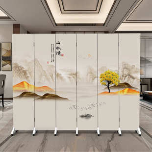 新中式屏风隔断简约山水茶室办公室养生馆诊所移动折叠隔墙板折叠