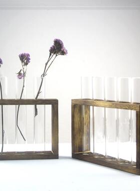 创意透明水培试管花瓶木架插花玻璃容器桌面摆件墙上壁挂装饰用品