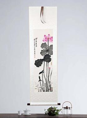 纯手绘书画作品真迹写意水墨画国画客厅装饰挂画兰竹荷花卷轴挂画