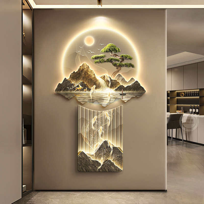 九鱼图入户门玄关装饰画轻奢客厅走廊尽头挂画中式正对墙发光壁画,家居饰品,现代装饰画,淘宝优惠券,粉丝福利购,淘宝优惠卷