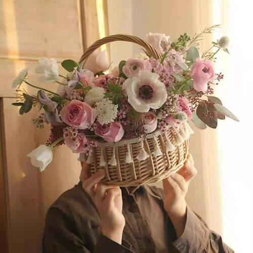 藤编创意手提花篮春游婚礼花童花篮装饰摆饰篮子田园野餐花篮柳编