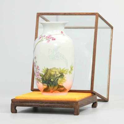 玻璃罩子展示盒实木刻工艺品摆件底座文玩观音佛像防尘罩透明定制