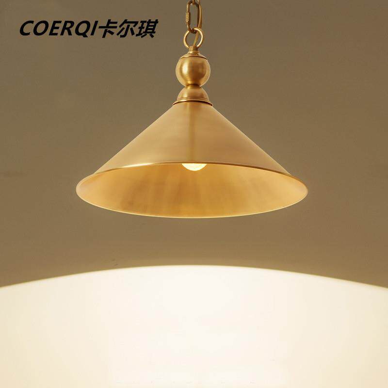 美式乡村酒吧台全铜单头小吊灯北欧复古纯铜灯工业锅盖书房咖啡厅