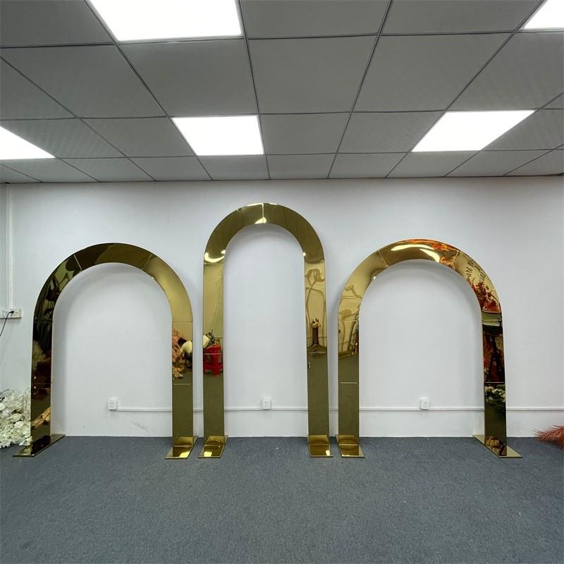 新款婚庆道具镀金铁架婚礼舞台布置不锈钢拱门屏风迎宾区摆件背景