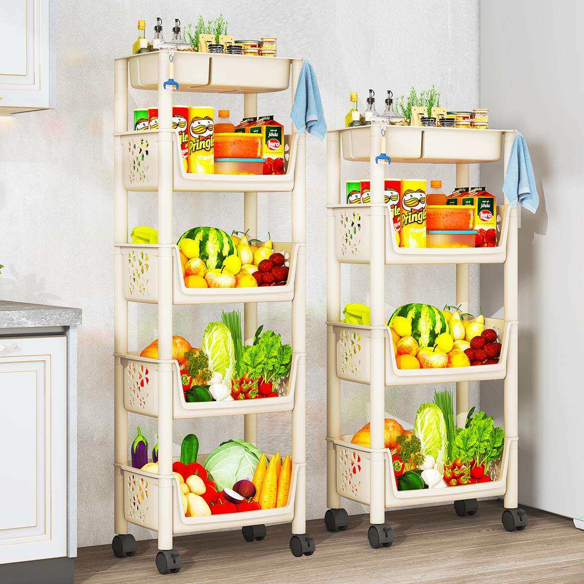 索尔诺简易厨房客厅塑料收纳储物整理架子落地多层厨房置物架