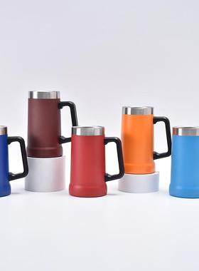 新款304不锈钢真空保温杯24oz便携手柄杯大容量双层马克杯