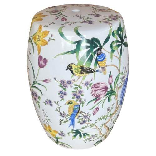 陶瓷花鸟花园凳冰裂鼓凳釉上五彩新中式坐墩边几