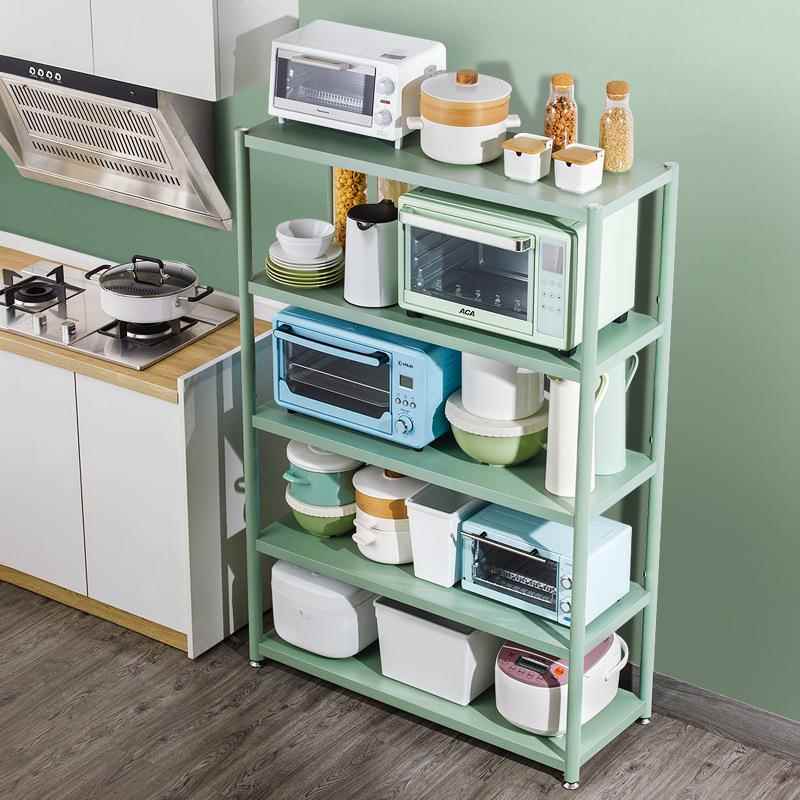 十一维度厨房收纳置物架落地多层储物架绿色不锈钢微波炉架子锅架