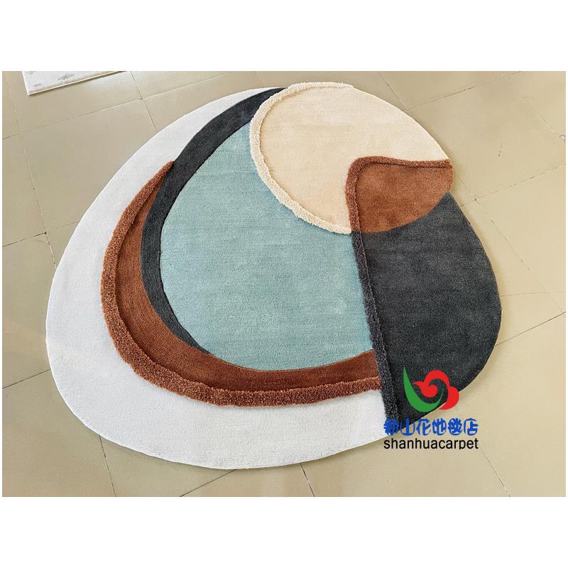 现代简约椭圆形格子中式客厅茶几沙发地毯儿童房卧室书桌椅子玄关