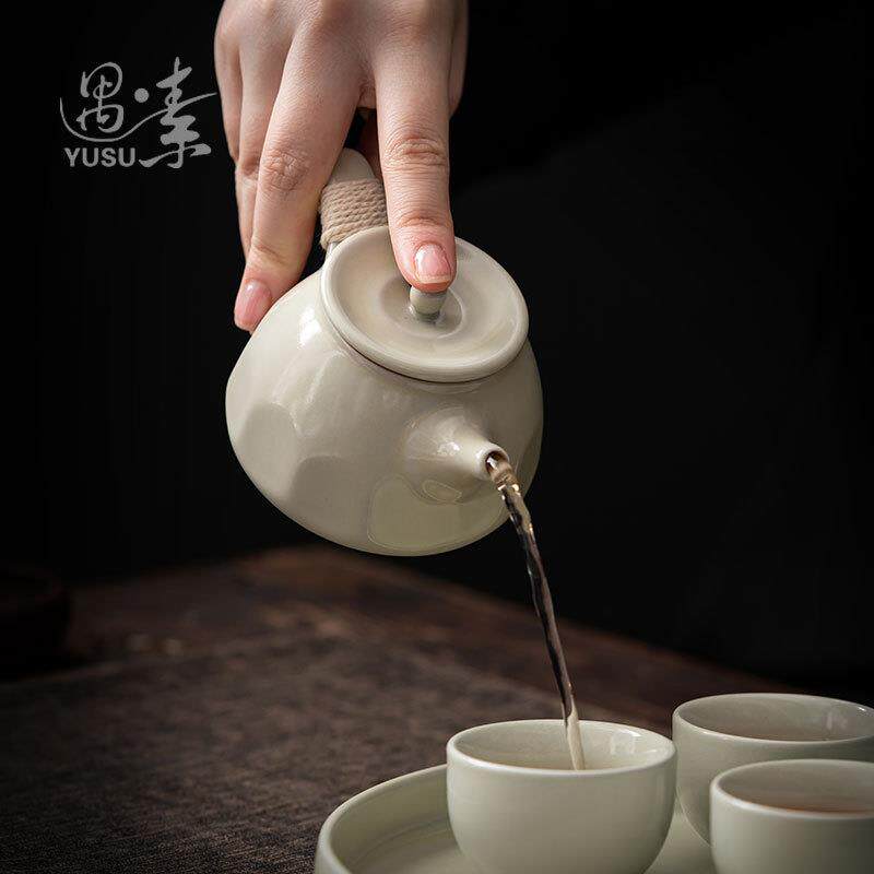 复古陶瓷茶壶家用客厅泡茶壶功夫手抓壶仿古粗陶侧把壶带过滤陶壶