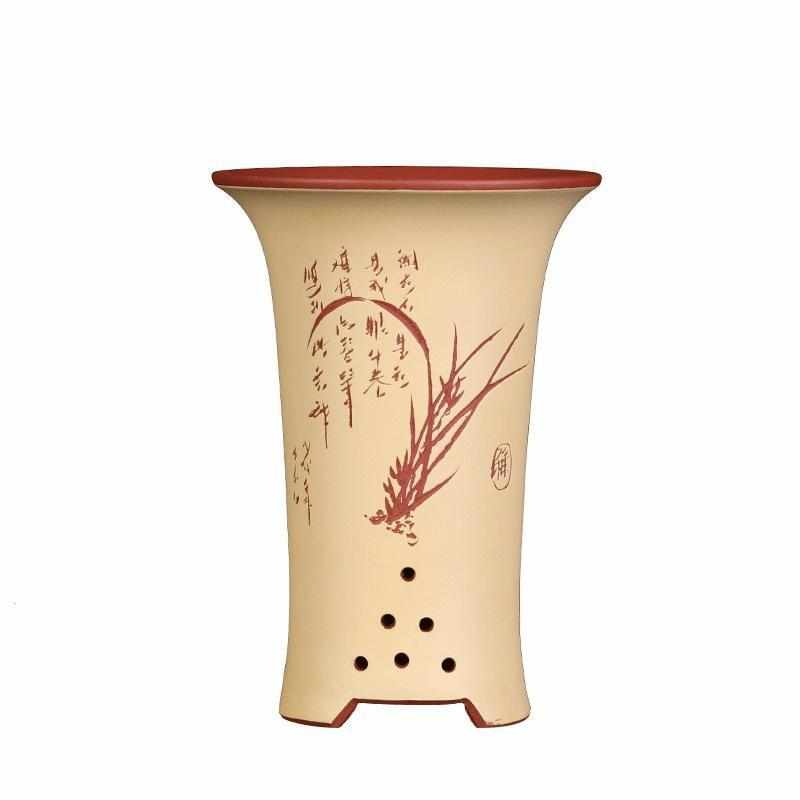 宜兴紫砂花盆兰花盆兰草盆带托盘简约紫砂盆君子兰花盆陶大号好看