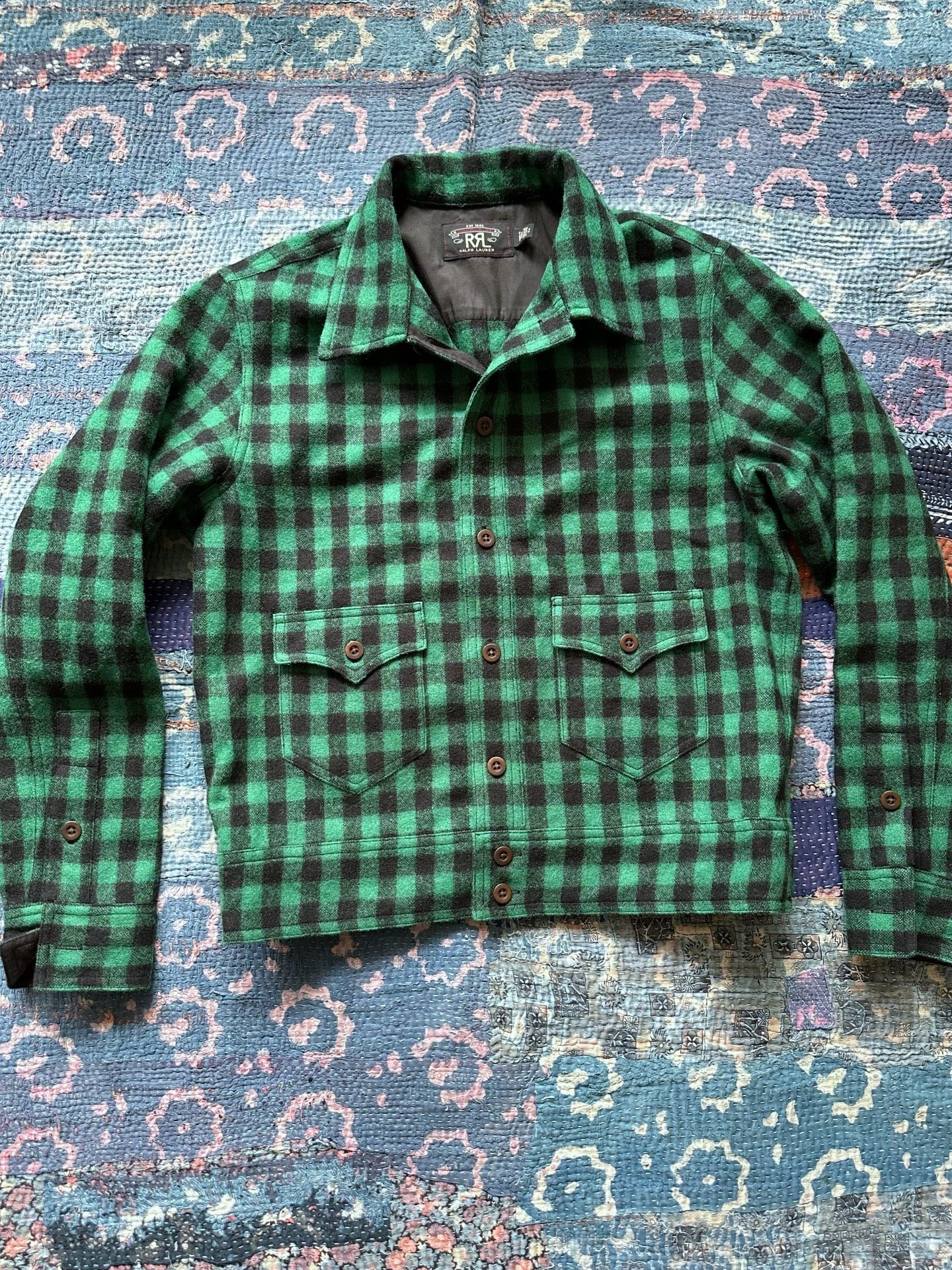 RRL Green Black Checkered Wool Jacket
