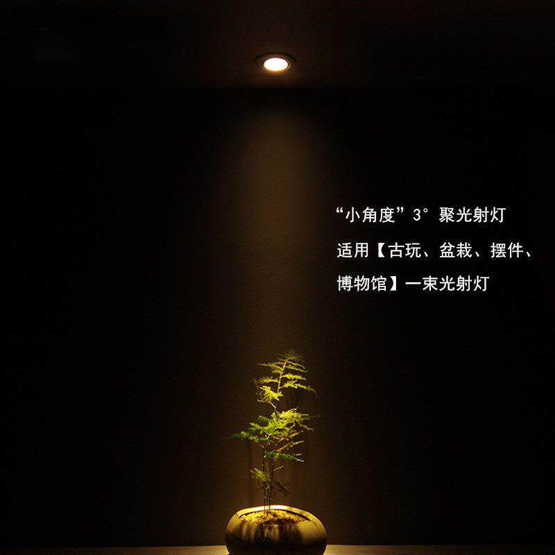 一束光聚光射灯嵌入式小角度3度5°光束角天花灯重点局部照明开关