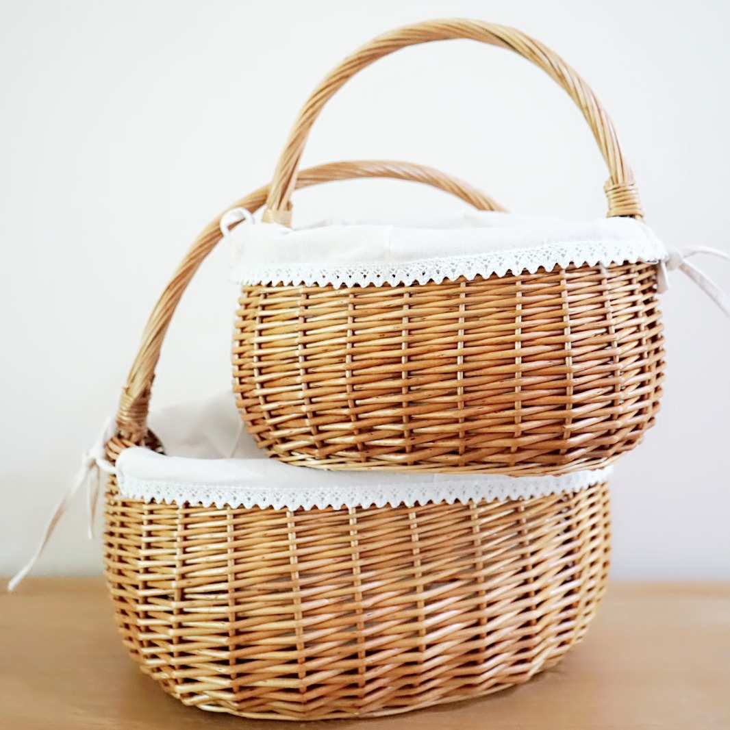竹编收纳购物篮子篮野餐编织竹篮柳编篮子水果篮手提小人工户外筐