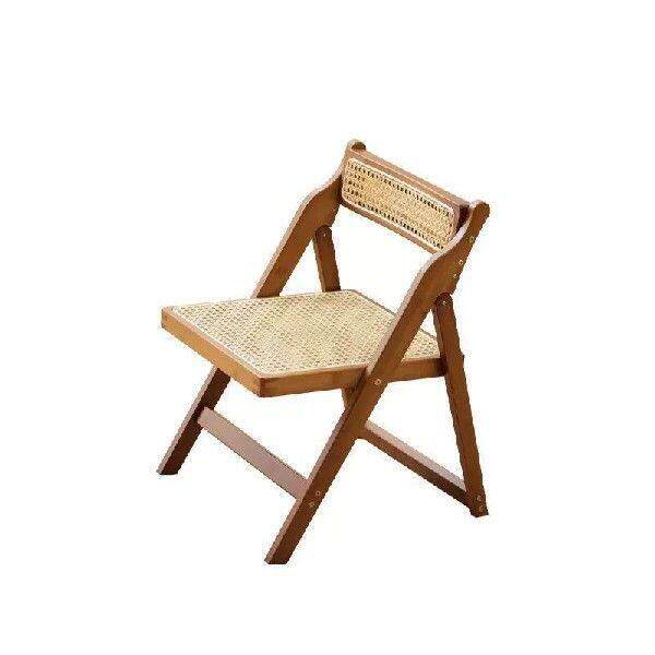 Bamboo Foldable Chair with Backrest Rattan Seat Dining - 实物图
